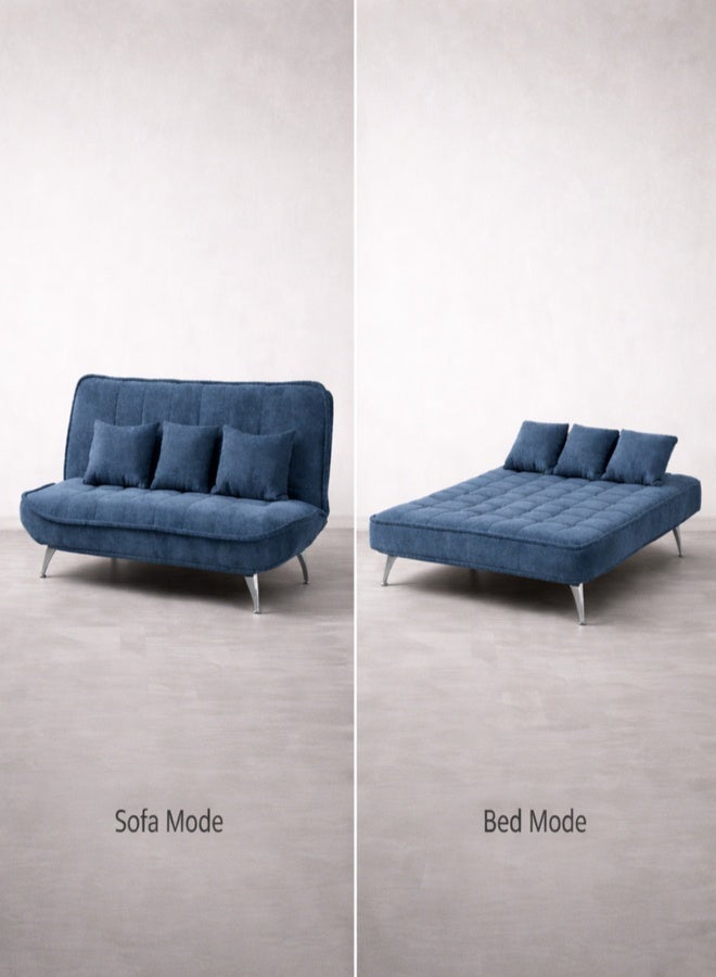 Harmony Home Premium Fabric Sofa  Bed with 3 Soft Cushions – Modern Convertible Sleeper Couch with Metal Legs, Space-Saving 3-Seater Sofa for Living Room, Bedroom & Guest Room- Blue - Image 3